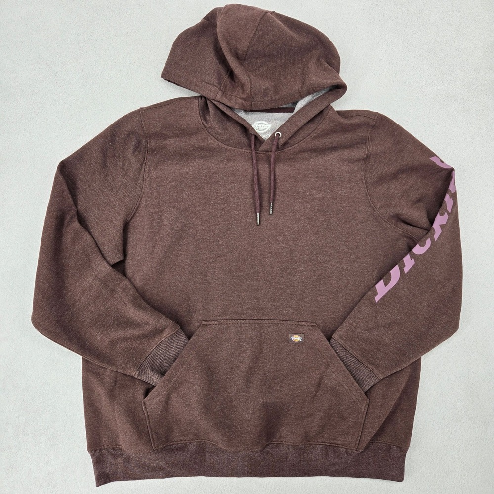 Dickies Mens 2XL Brown Hoodie Sleeve Logo Graphic Pullover Workwear Sweatshirt